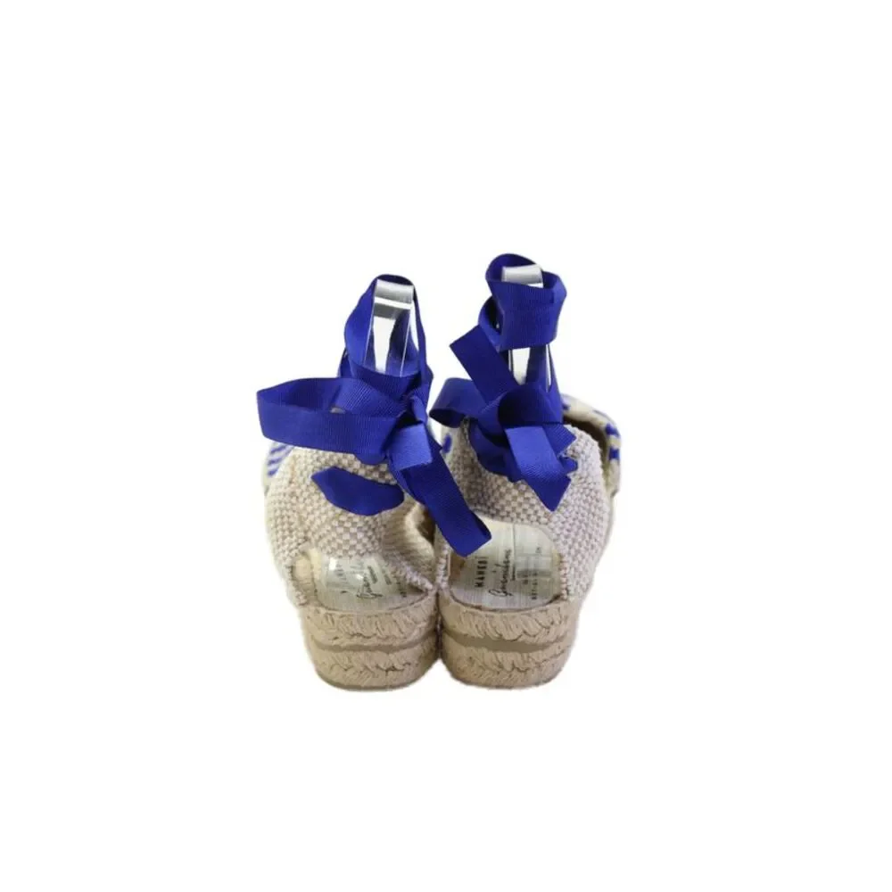 Manebi Women's Ankle Wrap Espadrille Blue Ribbon Sandals Beige Size 38 - Picture 3 of 5